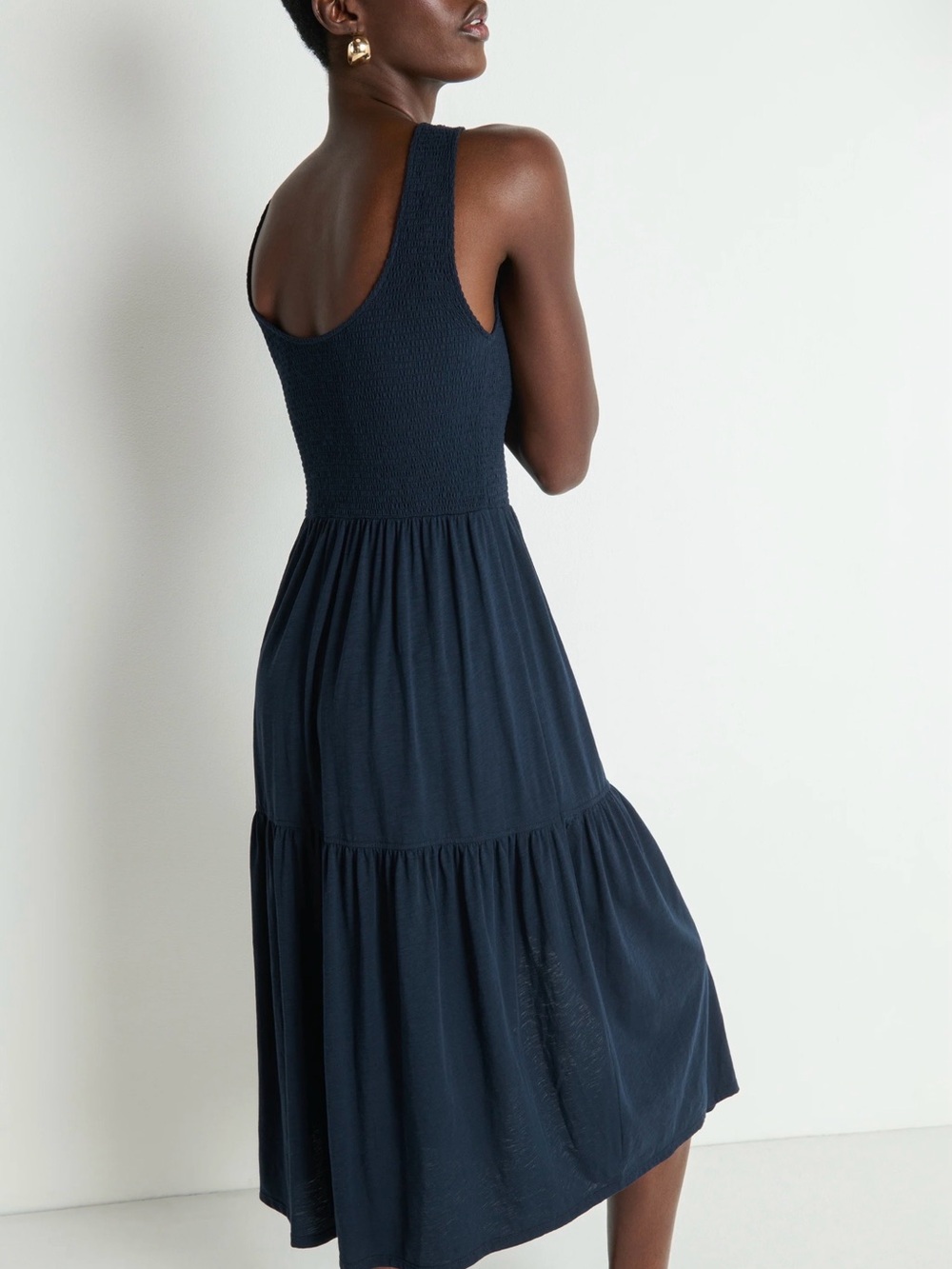 Nation LTD Clementine Pima Cotton Smocked Midi Dress Midnight Navy S - Picture 3 of 16